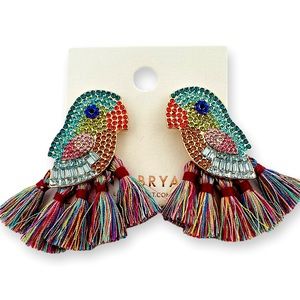 Lane Bryant Colorful Rhinestone Tassel Parrot Earrings Rainbow Statement Earring